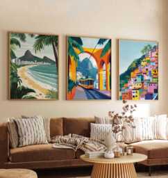 Set Of 3 Rio De Janeiro Posters, Brazil Travel Prints, Brazilian City Wall Art Set, Christ The Redeemer Decor, Tropical Prints - thumbnail 1
