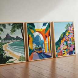 Set Of 3 Rio De Janeiro Posters, Brazil Travel Prints, Brazilian City Wall Art Set, Christ The Redeemer Decor, Tropical Prints - thumbnail 3