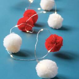 Christmas Pom String Lights // Red & White /20 Led Lights/Party Decorations/Tree Lights/Dinner Table/Mantlepiece/Banister/Centerpiece - thumbnail 2