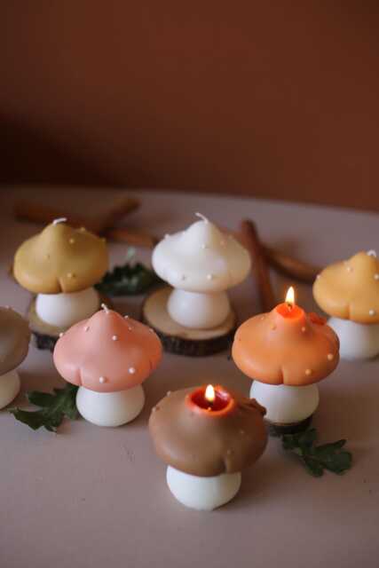 Hand-Poured Mushroom Soy Wax Candle Autumn Fairy Forest Decor - image 1