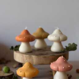 Hand-Poured Mushroom Soy Wax Candle Autumn Fairy Forest Decor - thumbnail 3