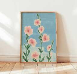 Pink Wildflower Poster, Botanical Wall Art, Floral Nature Print - thumbnail 1