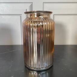 18.5cm Tall Metallic Ribbed Vase Splatter Finish Bottle Shape Glass in Red Rose Gold Or Silver - thumbnail 2