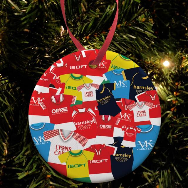 Barnsley Kit Mash Retro Shirt Christmas Tree Decoration Bauble Flat Ceramic Great Gift Football Gifts Printed in The UK
