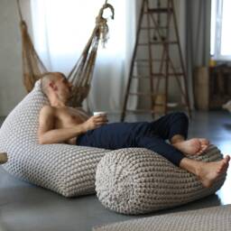 Chunky Knit Bolster Footrest Scandinavian Home Decor - thumbnail 2