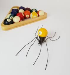 Yellow 1 Pool Ball Spider Repurposed Art, Free Shipping in Us - thumbnail 1