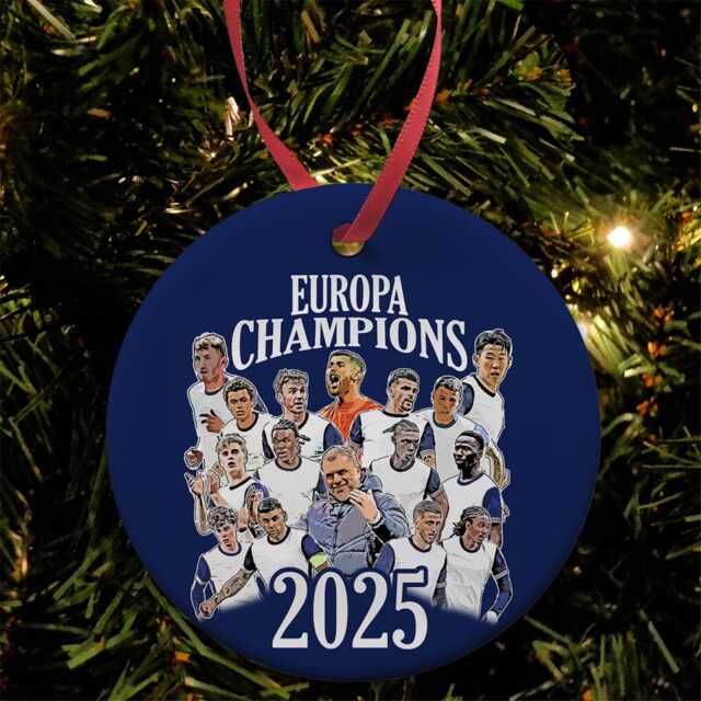 Spurs Champions Of Europa 2025 Xmas Tree Decoration Bauble Flat Ceramic Great Gift For Fans