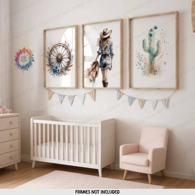 Boho Cowgirl Nursery Prints - Set Of 3 Posters - Western Girl Room Decor Country Cow Gift Kids Girls Bedroom Wall Art Baby - image 1