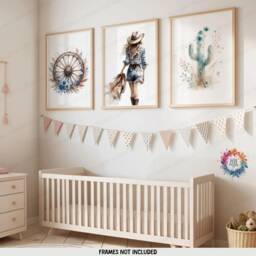 Boho Cowgirl Nursery Prints - Set Of 3 Posters - Western Girl Room Decor Country Cow Gift Kids Girls Bedroom Wall Art Baby - thumbnail 2