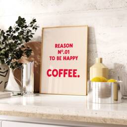 Reason No. 01 To Be Happy Coffee Print - Kitchen Natural & Black Wall Art - thumbnail 3