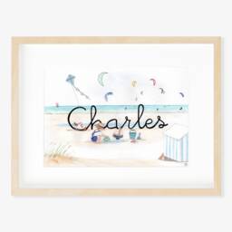 Customizable Baby Name Illustration, Customizable Watercolor Painting, Children's Decoration, Birth Gift, Beach Games, Sea - thumbnail 1