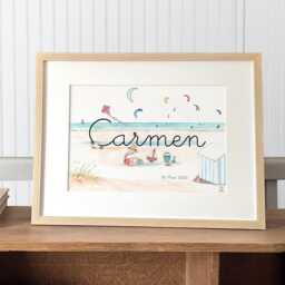 Customizable Baby Name Illustration, Customizable Watercolor Painting, Children's Decoration, Birth Gift, Beach Games, Sea - thumbnail 2