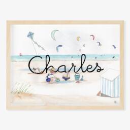 Customizable Baby Name Illustration, Customizable Watercolor Painting, Children's Decoration, Birth Gift, Beach Games, Sea - thumbnail 3