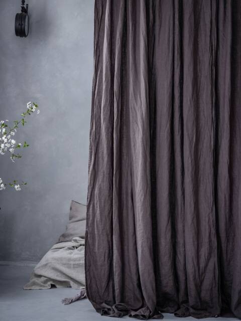 Dark Gray Linen Curtains Washed & Pre-Shrunk, Charcoal Medium Weight Curtain Panel, Smoke Drop - image 1