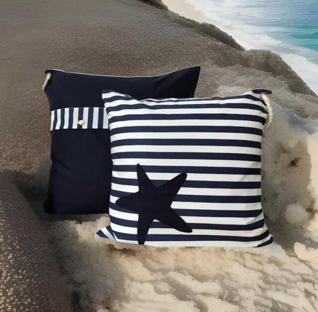 Cushion Cover Maritime Starfish Blue Striped 40x40cm - image 1
