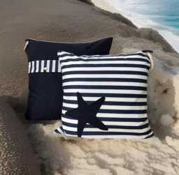Cushion Cover Maritime Starfish Blue Striped 40x40cm - thumbnail 1