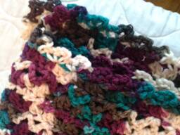 Crochet Afghan in White, Wine, Turquoise & Brown-Crochet Lapghan-Wine, Teal, Brown Off White-Travel Throw