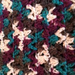 Crochet Afghan in White, Wine, Turquoise & Brown-Crochet Lapghan-Wine, Teal, Brown Off White-Travel Throw - thumbnail 4