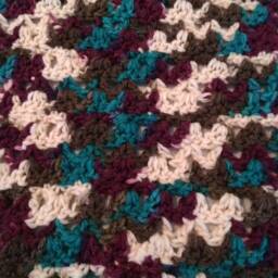 Crochet Afghan in White, Wine, Turquoise & Brown-Crochet Lapghan-Wine, Teal, Brown Off White-Travel Throw - thumbnail 2