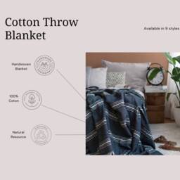 Navy Cotton Throw Blanket, King Queen Bedspread, Summer Bed Cover, Boho Oversize Large Soft Bedding Blanket - thumbnail 2