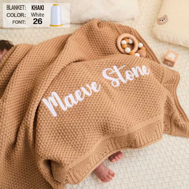Personalized Cotton Baby Blanket Embroidered Name Swaddle, Nursery Decor - image 1