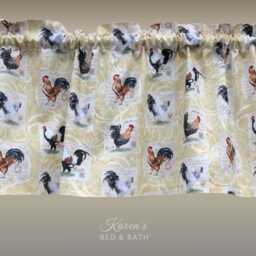 Rooster Valance - Cream Chicken Kitchen Curtain Farmhouse Country Window Topper - thumbnail 2