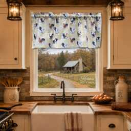 Rooster Valance - Cream Chicken Kitchen Curtain Farmhouse Country Window Topper - thumbnail 1