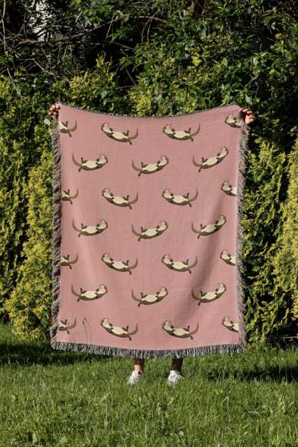 Cotton Woven Blanket, Sea Otter Parade, Classic On Blush Pink, Animals, Kids Room, Baby Nursery Decor, Coastal Throw - image 1