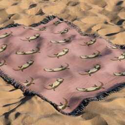 Cotton Woven Blanket, Sea Otter Parade, Classic On Blush Pink, Animals, Kids Room, Baby Nursery Decor, Coastal Throw - thumbnail 3