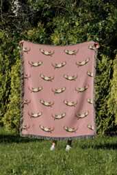 Cotton Woven Blanket, Sea Otter Parade, Classic On Blush Pink, Animals, Kids Room, Baby Nursery Decor, Coastal Throw - thumbnail 1
