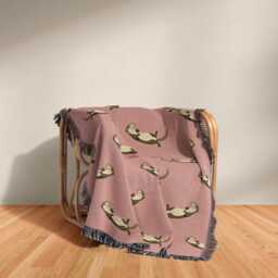 Cotton Woven Blanket, Sea Otter Parade, Classic On Blush Pink, Animals, Kids Room, Baby Nursery Decor, Coastal Throw - thumbnail 2