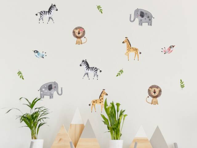 Safari Wall Stickers For Kids Room - Jungle Animals Decals Including Elephants, Giraffes, Lions & Zebras Nursery & Playroom Decor - image 1