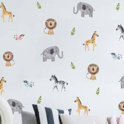 Safari Wall Stickers For Kids Room - Jungle Animals Decals Including Elephants, Giraffes, Lions & Zebras Nursery & Playroom Decor - thumbnail 2