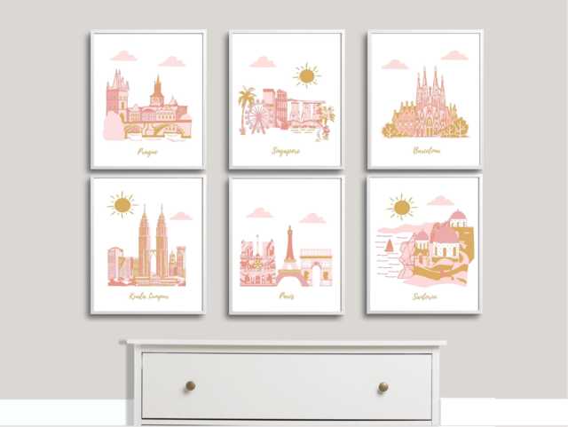 Travel Theme Nursery Art City Monuments Prints, Set Of 6 - image 1