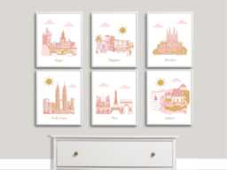 Travel Theme Nursery Art City Monuments Prints, Set Of 6 - thumbnail 1