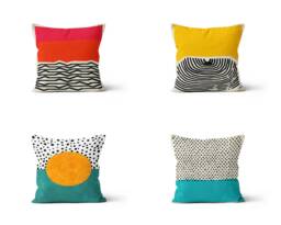 Abstract Art Cushion Cover/Bedroom Housewarming Gifts/Sofa Yellow Blue Red Color Pillow/Garden Geometric Colorful Pattern Throw Pillow Case - thumbnail 1
