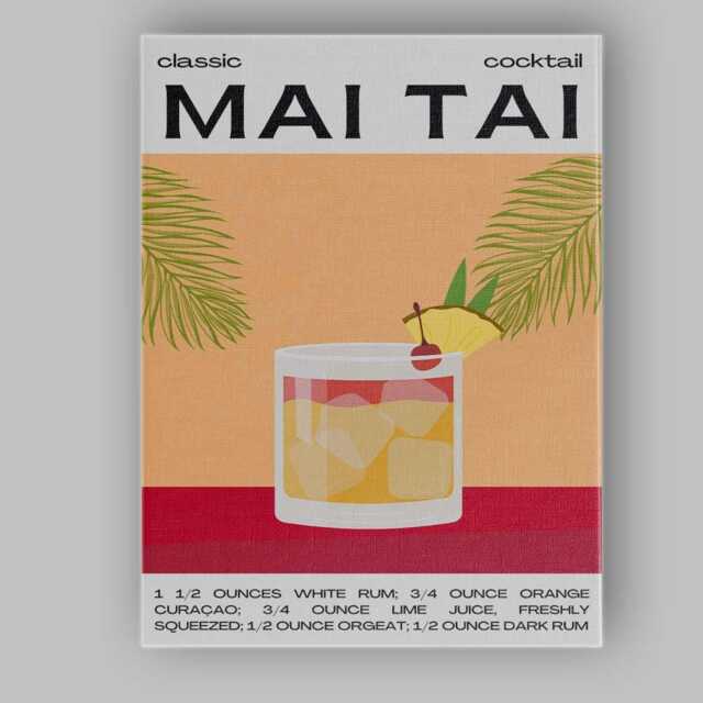 Classic Mai Tai Cocktail Recipe Kitchen Poster Canvas Wall Art Print Decor Picture Ready To Hang - image 1