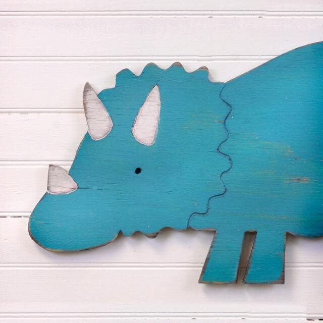 Dinosaur Nursery Art, Baby Dino Wall Wooden, Triceratops Decor, Boys Room, Bathroom Art For Girls - image 1