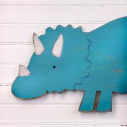 Dinosaur Nursery Art, Baby Dino Wall Wooden, Triceratops Decor, Boys Room, Bathroom Art For Girls - thumbnail 1
