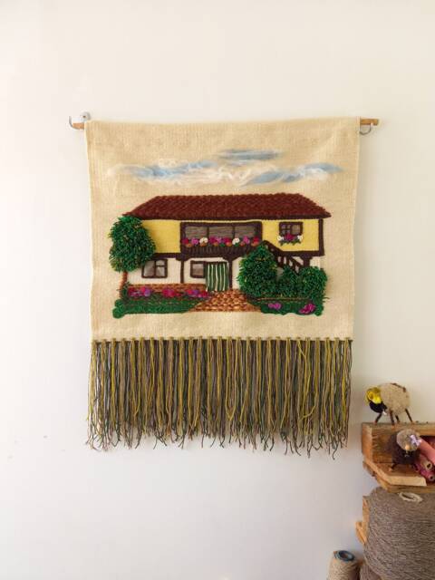 Woven Wool House Tapestry Handmade Fiber Art Wall Hanging - image 1