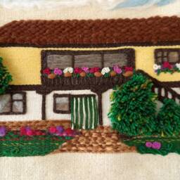 Woven Wool House Tapestry Handmade Fiber Art Wall Hanging - thumbnail 3