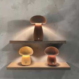 Wooden Mushroom Night Light Usb Rechargeable Touch Bedside Lamp - thumbnail 2