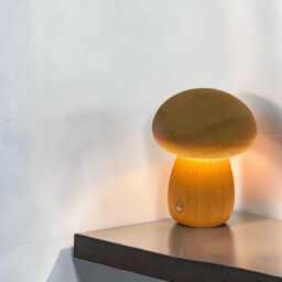 Wooden Mushroom Night Light Usb Rechargeable Touch Bedside Lamp - thumbnail 3