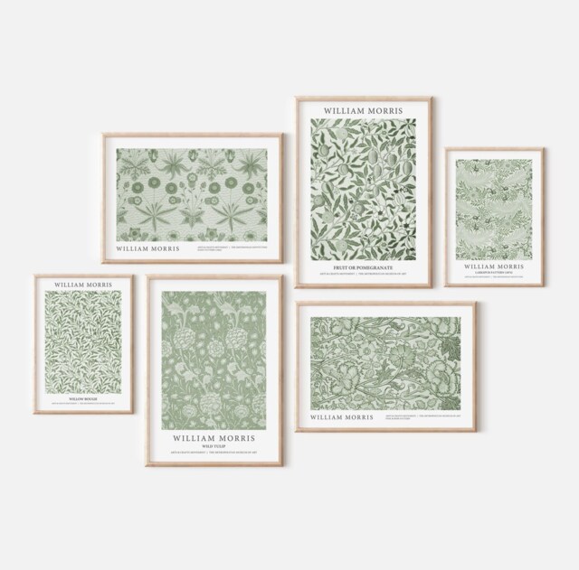 William Morris Prints, Green Posters, Wall Art, Bedroom Living Room Floral Art - image 1