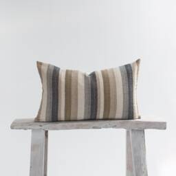 Woven Linen Cotton Lumbar Pillow, Striped Farmhouse Cushion, Bamboo Back