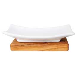 Porcelain Soap Dish On Olive Wood Plate - thumbnail 2