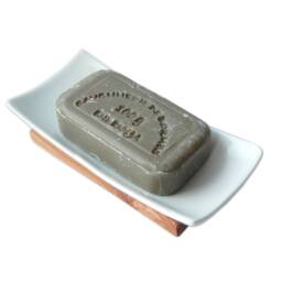 Porcelain Soap Dish On Olive Wood Plate - thumbnail 4