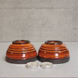 Rustic Orange Ceramic Candleholder Set Israeli Pottery Tea Light Holders - thumbnail 2
