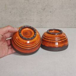 Rustic Orange Ceramic Candleholder Set Israeli Pottery Tea Light Holders - thumbnail 3