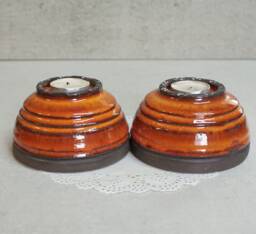 Rustic Orange Ceramic Candleholder Set Israeli Pottery Tea Light Holders - thumbnail 1